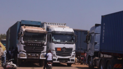 Cargo trucks at Elegu Border point in Amuru district at the Uganda South Sudan border point