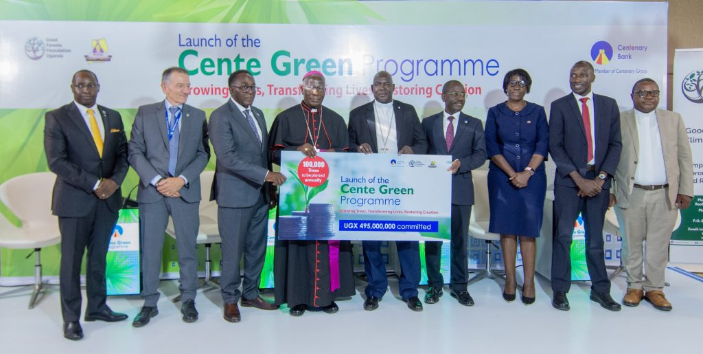 Centenary Bank officials and the Catholic Clergy launching the Cente Green Programme