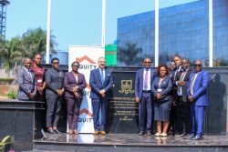 Jagdish Srivastava, the CEO of Modern Group, Gift Shoko the Managing Director of Equity Bank Uganda and the leading of the bank pose for a photo after a strategic engagement at