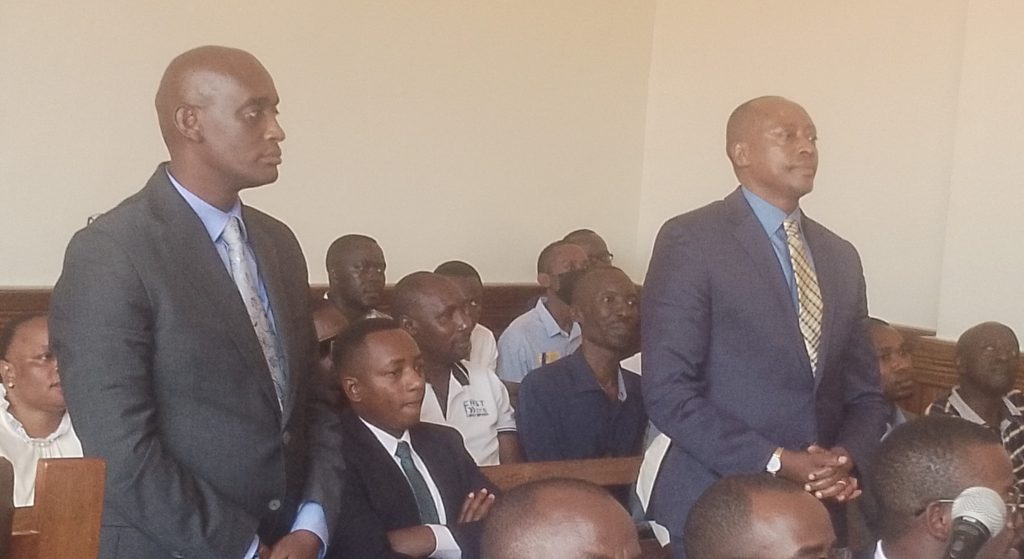 Both MP Bakashaba and Former MP Rukaari appearing in the Hihg Court Mbarara recently
