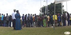 People lining up for lunch at Karuzika Royal palace