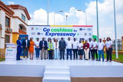 Stakeholders from the Ministry of works and Transport, The Kampala entebbe Expressway and MTN MoMo pose for a group photo during the launch of the Mobile Toll Service