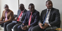 The Petitioner Fred Nyanzi Ssentamu and some of his supporters at the High Court