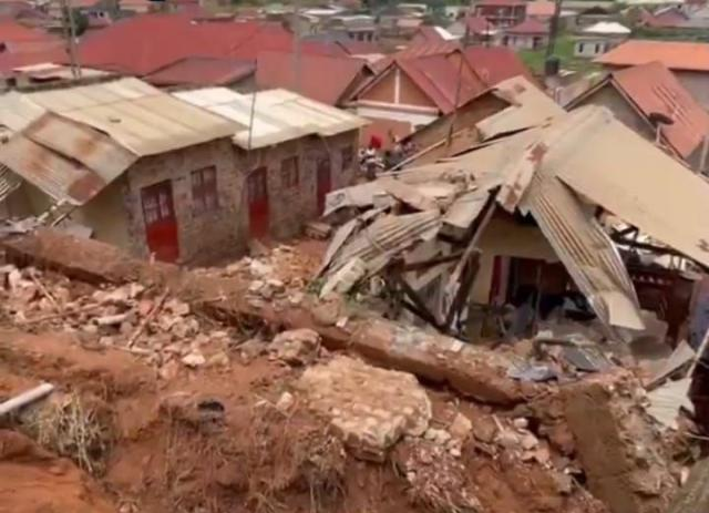The debris of the collapsed houses in Bweyogerere